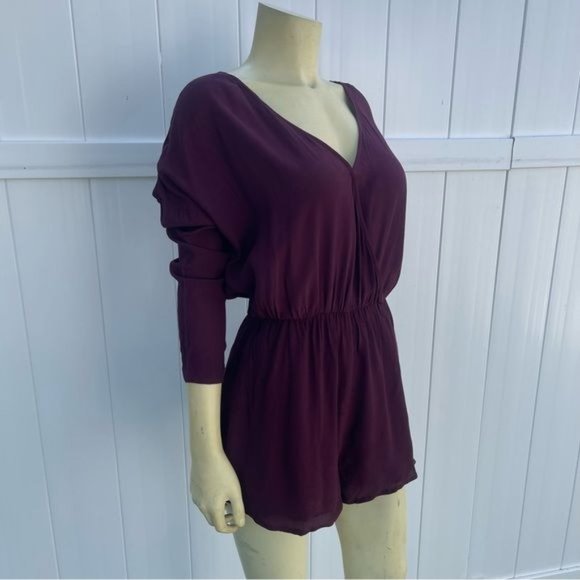 Burgundy Long Sleeve V-neck Romper with Crochet Details Size S - Picture 2 of 12